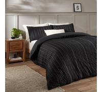 Duvet Day Harrison Stripe Duvet Cover Set - Minimal Tufted Design with Soft-Touch Fabric and Easy-Care Finish (Black - Single)