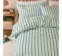 Duvet Day Hettie Duvet Cover Set - Reversible Ultra Soft Striped Seersucker Effect Bedding Set (Blue/Green - Double)