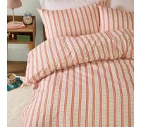 Duvet Day Hettie Duvet Cover Set - Reversible Ultra Soft Striped Seersucker Effect Bedding Set (Orange/Pink - Single)