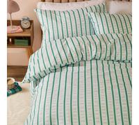 Duvet Day Hettie Duvet Cover Set - Reversible Ultra Soft Striped Seersucker Effect Bedding Set (Blue/Green - King)