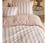 Duvet Day Izzie Duvet Cover Set - Reversible Ultra Soft Bold Zig Zag Striped Bedding Set (Green/Pink - Double)