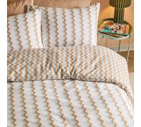 Duvet Day Izzie Duvet Cover Set - Reversible Ultra Soft Bold Zig Zag Striped Bedding Set (Blue/Caramel - Single)