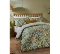furn. Duvet Day Kentia Duvet Cover Set - Reversible Tropical Printed Bedding with Palm Tree and Geometric Print (Palm Green - King)