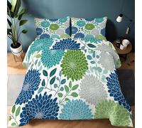 Duvet Fresh Floral Dahlia Quilted Bedspreads 200 x 200 cm Coverless Duvet Microfiber Soft Warm Bed Quilt for All Seasons,Blanket Coverlet Microfiber Comforter Bed Throw Green