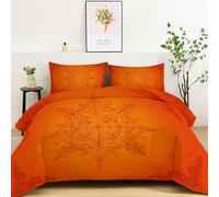 Duvet King Bed Quilt All Year Round Luxury Retro Mandala Symmetry Soft Touch Machine Washable Cosy and Lightweight Quilt, Reversible Comforter Orange Color