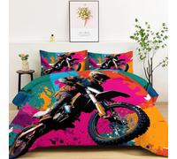 Duvet Off-Road Motorcycles Pop Art Dynamic Quilted Bedspreads 220 x 240 cm Coverless Duvet Microfiber Soft Warm Bed Quilt for All Seasons,Blanket Coverlet Microfiber Comforter Bed Throw Color
