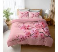 Duvet Quilt Cover Set Fade Resistant Long Lasting bedding set double bed even all the seasons Warm and Soft Double Cover Set 3 Pcs 180 x 200 cm Pink Beautiful Plant Flowers