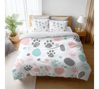 Duvet Quilt Cover Set Fade Resistant Long Lasting bedding set double bed even all the seasons Warm and Soft Double Cover Set 3 Pcs 220 x 240 cm White Pink Minimalist Cute Paw Prints
