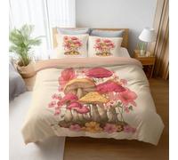 Duvet Quilt Cover Set Fade Resistant Long Lasting bedding set double bed even all the seasons Warm and Soft Double Cover Set 2 Pcs 140 x 200 cm Yellow Pink Cute Plant Mushroom