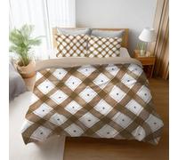 Duvet Quilt Cover Set Fade Resistant Long Lasting bedding set double bed even all the seasons Warm and Soft Double Cover Set 2 Pcs 150 x 200 cm Brown Cartoon Stripes Squares