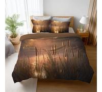 Duvet Quilt Cover Set Fade Resistant Long Lasting bedding set double bed even all the seasons Warm and Soft Double Cover Set 3 Pcs 180 x 200 cm Orange Warm Plant Reeds