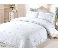 Sophie Embroidered Pink Rose Lace Detail Duvet Cover Bedding Set, CREAM OR WHITE