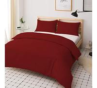 Duvet Quilt Cover Set - Poly Cotton Plain Dyed Bedding Set With Matching Pillowcases- Easy Care Machine Washable - Durable | Single Double King Super King Bed Size (Wine, Single)