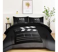 Duvet Retro Clapperboard Film Quilted Bedspreads 135 x 200 cm Coverless Duvet Microfiber Soft Warm Bed Quilt for All Seasons,Blanket Coverlet Microfiber Comforter Bed Throw Black