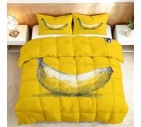 Duvet Set 260x220cm Yellow Art Banana Down Alternative Comforter Set with 2 Shams, Reversible Coverless Duvet Cotton Soft Warm Bed Quilt for All Season