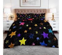 Duvet Set 260x240cm Colorful Graffiti Stars Down Alternative Comforter Set with 2 Shams, Reversible Coverless Duvet Microfiber Soft Warm Bed Quilt for All Season