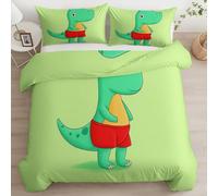 Duvet Set Home Basic - 3 PCS Bedding Set Super King Premium Brushed Microfiber Lightweight 260 x 220 cm Cartoon Dinosaur Shorts, Non Iron Breathable Luxury Hypoallergenic with Zippered Light Green