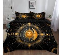 Duvet Set Premium Super King 260 x 220 cm, Soft Bedding Set Brushed Microfiber Duvet Cover with Pillowcases, Luxury Bedding Sets With Zipper Closure, Black, Fantasy Mystical Elements Celestial Bodies