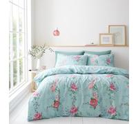 Duvet Set Quilt Cover Floral Bedding Duck Egg Rose Print (King)