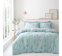 Duvet Set Quilt Cover Floral Bedding Duck Egg Rose Print (Single)