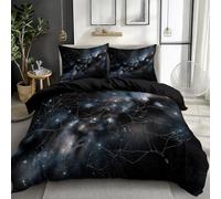 Duvet Set Single Black Art Constellations Celestial Bodies Starry Sky 135 x 200 cm, Easy Care Soft Hypoallergenic Brushed Premium Microfibre Fabric - Duvet Cover, Non Iron Bedding Sets.