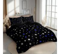Duvet Set Super King Black Modern Design Stars 260 x 220 cm, Easy Care Soft Hypoallergenic Brushed Premium Microfibre Fabric - Duvet Cover, Non Iron Luxury Bedding Sets With Zipper Closure.