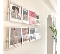 DuvinDD 2 Pack Acrylic Magazine Holder Rack Wall Mount 24 inch | Clear Hanging Magazine Rack Floating Bookshelf for Literature Pamphlet Organizer for Room Office, with Mounting Kit