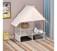 DuvinDD 2-Story Small Rabbit Cage Indoor Bunny Hutch with 2 Deep Pull-Out Trays and Urine Guard, Guinea Pig Cage Metal Wire Netting Villa, Small Animals House for Ferret, Chinchilla, Hedgehog