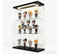 DuvinDD 3 Tier Acrylic Display Case with LED Light,Clear Display Box for Figure Pop Mart Labubu Doll,Dustproof Protection Showcase for Collectibles (3 Tier with steps, Black)