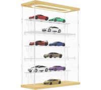 DuvinDD 3 Tier Acrylic Display Case with LED Light,Clear Display Box for Figure Pop Mart Labubu Doll,Dustproof Protection Showcase for Collectibles (3 Tier with Steps, Woodgrain)