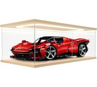 DuvinDD Acrylic Display Case with LED for LEGO Ferrari Daytona SP3 for Mclaren p1 for Porsche 911,Clear Acrylic Display Box for Collectibles Dustproof Protection Showcase(60x30x20cm,Woodgrain)