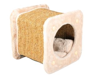 Duvo + Kratz-Tunnel Square Beige for Cats 30x30x28 CM with Pillow & Play Ball