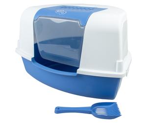 Duvo + Litter Tray Ariel Corner Light Blue/White 58x47x38 CM With Filter & Scoop