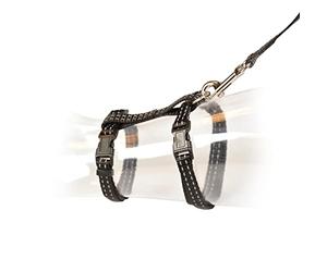 duvoplus, Cat Walking Kit Reflective Plain 20-35cm/10mm - 125cm Black Comfortable and Adjustable to Your Cat Size Easy to Use Outdoor Quality Lead + Collar