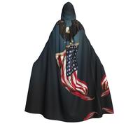 DUWAA 3D Bald Eagle Flying with American Flag print Cloak With Hood Unisex Medieval Cloak Wizard Robe Renaissance Cape Halloween Costume Cosplay