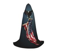 DUWAA 3d Bald Eagle Flying With American Flag Print Halloween Hooded Cloak Cape Medieval Style For Christmas Party, Cosplay Masquerade Costumes