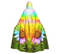 DUWAA 3d Colorful Sunflower Print Adult Halloween Hooded Cape, Full Length Unisex Cloak For Men Women, For Halloween Cosplay