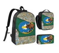 DUWAA Abstract Montana Flag Map03 print Backpack 3pcs Set Including 17 Inch Large BookBag With Lunch Bag And Practical Pen Bag, Black, One Size, Black, One Size