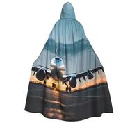 DUWAA Airplane in The Evening Light print Halloween Hooded Robe Cloak for Adult Men Women Wizard Vampire Knight Fancy Cool Cape Costume
