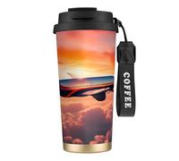 DUWAA Airplane Sunsets Sky Print Stainless Steel Insulated Travel Coffee Mug, Camping Mug,Coffee Tumbler For Men Women