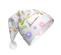 DUWAA Alpaca Llama Cactus Flag Mountain Print Led Plush Santa Hat, Funny Christmas Hats For Adults Xmas New Year Party Accessories