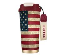 DUWAA American Flag Print Stainless Steel Insulated Travel Coffee Mug, Camping Mug,Coffee Tumbler For Men Women