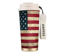 DUWAA American Flag Print Stainless Steel Insulated Travel Coffee Mug, Camping Mug,Coffee Tumbler For Men Women