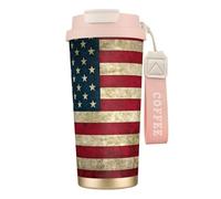 DUWAA American Flag Print Stainless Steel Insulated Travel Coffee Mug, Camping Mug,Coffee Tumbler For Men Women