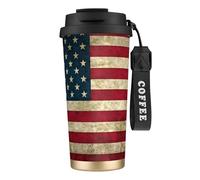 DUWAA American Flag Print Stainless Steel Insulated Travel Coffee Mug, Camping Mug,Coffee Tumbler For Men Women