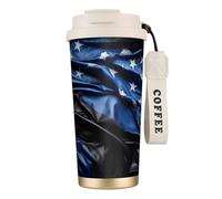 DUWAA American Thin Blue Line Flag Print Stainless Steel Insulated Travel Coffee Mug, Camping Mug,Coffee Tumbler For Men Women