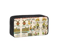 DUWAA Amsterdam See Travel GUI Print Large Capacity Pencil Case Pencil Pouch with Zipper Portable Pen Case for Office Travel Makeup