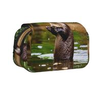 DUWAA Animal Cute Brown Otters print Pen Pencil Case with Zipper Clear Makeup Color Pouch Cosmetics Bag Multi-Purpose Stationary Bag
