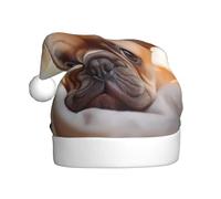 DUWAA Animal Dog French Bulldog2 Print Soft Plush Santa Hat Adult, Xmas Party Hat With Pom,For Christmas New Year Festive Party
