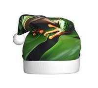 DUWAA Animal Frog Green Leaf Leaves Print Soft Plush Santa Hat Adult, Xmas Party Hat With Pom,For Christmas New Year Festive Party
